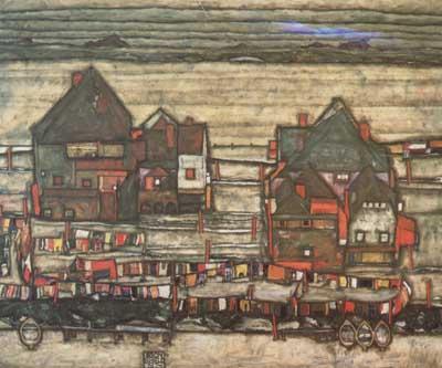 Egon Schiele Houses with Laundry (subrub II) (mk12) Sweden oil painting art